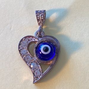 Greek 925 sterling silver 🧿 in ❤️ heart charm w/ zircons. Never worn. New.